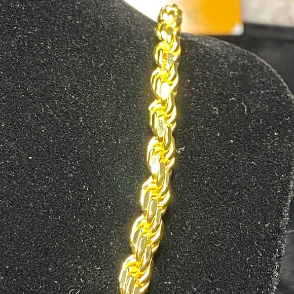 10k gold vermeil men diamond cut rope chain 5mm thick heavy Italian 925 no fade - Picture 3 of 5